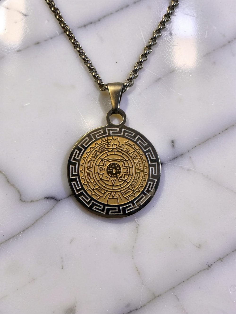 Fini Dream Stainless Aztec Medallion Pendant Necklace